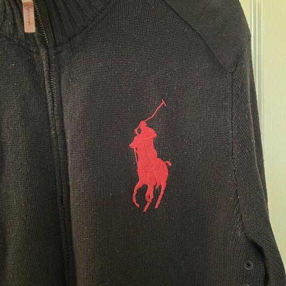 Polo Ralph Lauren Black Lambswool Cardigan Sweater Big Pony Men's Size Large - Picture 4 of 16